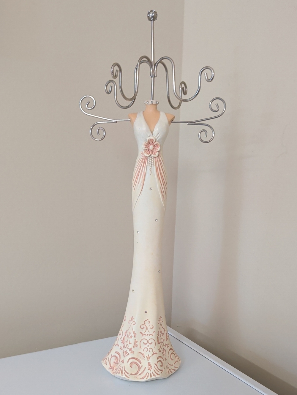 Decorative Ivory & Blush Resin Jewelry Tree Dress Form Holder Organizer 15"